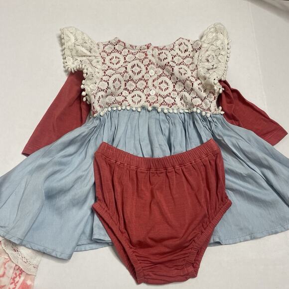 Lot Of 4 Mimi & Maggie Baby Girl 6-12M Romper & Dress Artisan Designer Samples - Picture 4 of 6